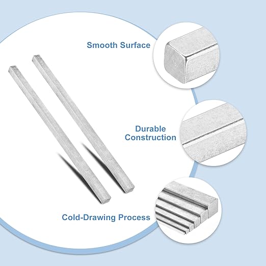 uxcell 4 Pcs Square Steel Key Stock, 1/2" x 1/2" x 12" Cold-Drawn 45# Steel Bars Precision Key Stock for Gearbox Coupling, Silver Tone