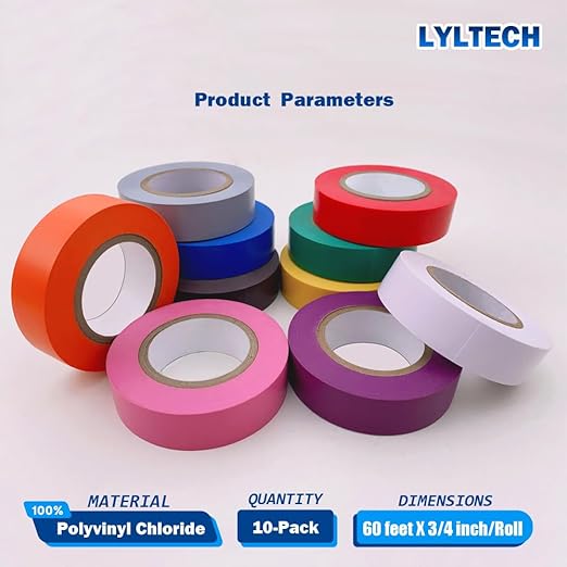 Electrical Tape Matte Rainbow 10 Colors Pack 3/4-Inch by 60 Feet, Waterproof,Strong Adhesive, Durable, Easy-Wrap