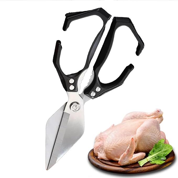 Multi-Purpose Kitchen Scissors,stainless steel scissors,Poultry Shears,Sharpeners Bottle Openers Zester and More Stainless Steel,for opening cans and heavy duty poultry cutting (Black)