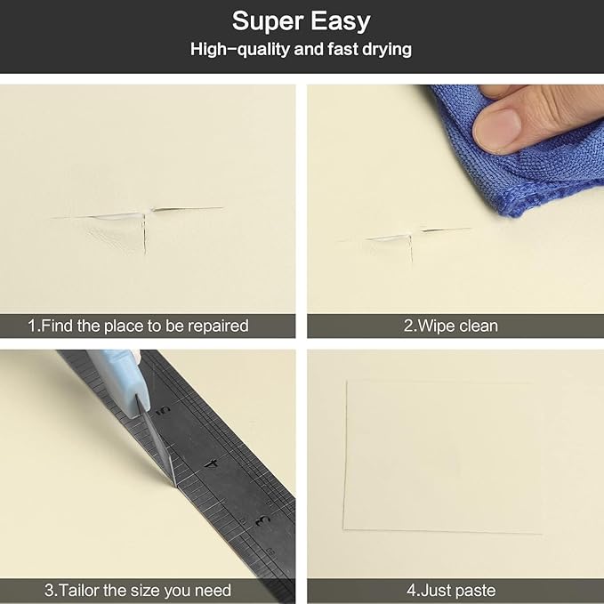 Leather Repair Patch Kit – 3.9x79 Inch Instant Repair for Scratches, Cracks & Peels on Furniture, Couch, Sofa, Car Seats, Handbags, Cabinets – Heavy-Duty Adhesive Leather Repair Tape (Beige)