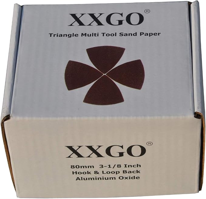 XXGO Triangular Oscillating Multi Tool Sanding Pads 3-1/8 Inch 80mm Assorted Grit 60/80/100/120/240 Grits Pack of 55 Pcs No.XG5501