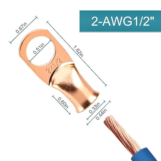 10PCS Battery Cable Ends, 2 Gauge Wire Connectors 1/2 Copper Wire Lugs, Bare Copper Eyelets with Heat Shrink Tubing by HOUSUN