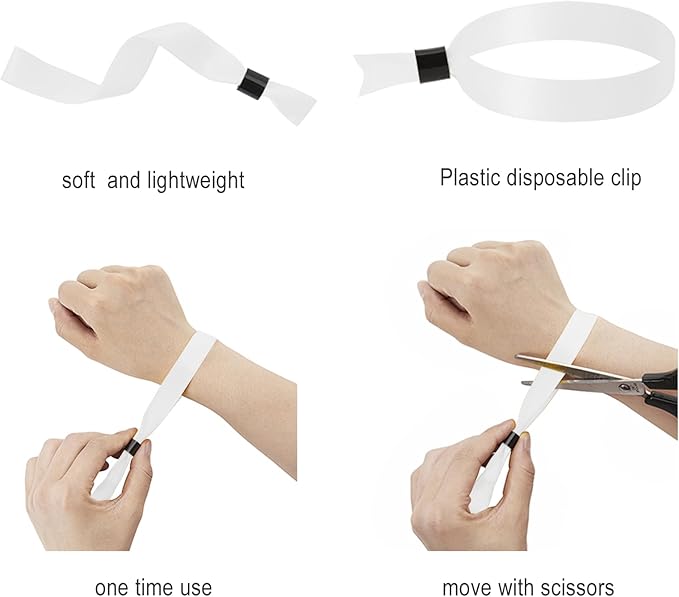 100 Pack Wrist Bands|White Wristbands for Events|Wristbands for Concerts Festival Admission Party|13.78” x 0.59”