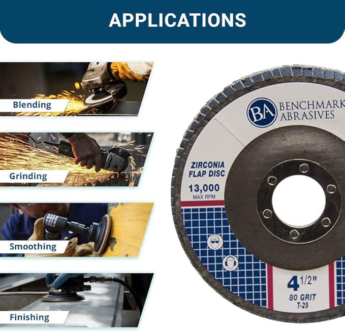 Benchmark Abrasives 4.5" x 7/8" Premium Zirconia T29 Angled Flap Discs 4 1/2 for Angle Grinder, Sanding Discs, Finishing, Rust, Stock Removal- Grinding Wheels 4 1/2 Inch (100 Pack) - 80 Grit