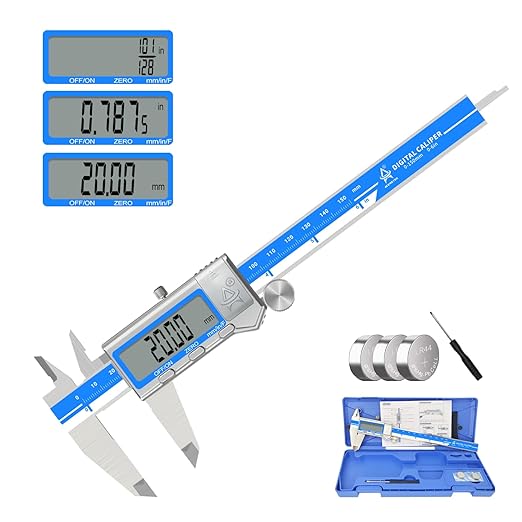 Digital Caliper 6 Inch Measuring Tool Stainless Steel Vernier Caliper Digital Micrometer with Large LCD Screen,Auto-Off Feature, Inch/Millimeter/Fraction Conversion Measuring Tool Caliper