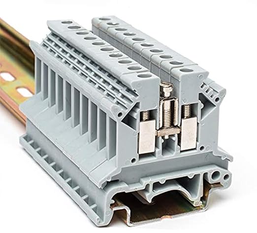 Erayco UK2.5B-GR DIN Rail Terminal Block, Screw Clamp, 600V 20A 24-12AWG, Pack of 100