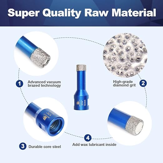 3/5 Inch Diamond Core Drill Bit for Porcelain Tile Ceramic Marble Granite Drilling,BRSCHNITT 1pc Vacuum Brazed Diamond Hole Saw with 5/8-11 Thread (14mm)