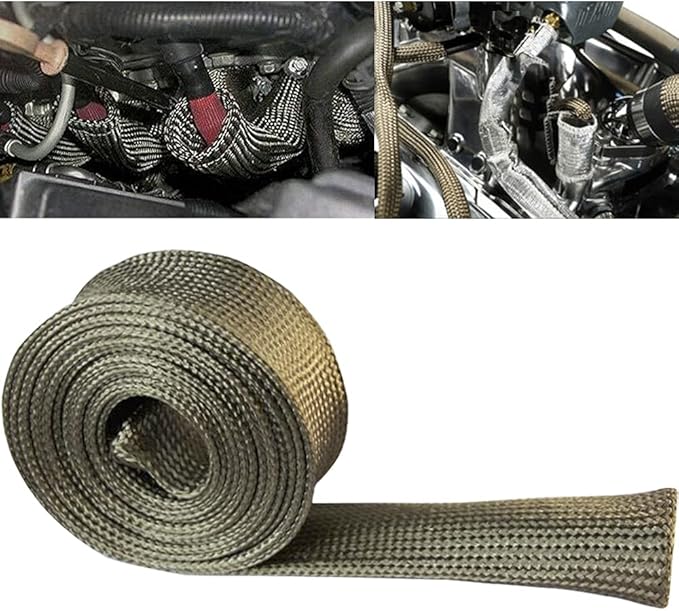 Heat Shield Sleeve Fuel Line Heat Shield Auto Hose Spark Plug Wire Cover Protectors Boots Roll 2500 Degree for Car&Auto Wire Loom Brake Cable (1" IDX10', Titanium)