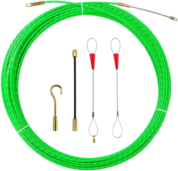 37FT Fish Tape Wire Puller Including 5Adapters- Durable Cable Retraction Aid for Electrical Work (12M)