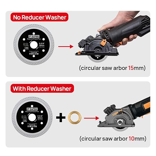 DT-DIATOOL Diamond Tile Blade 3-3/8" (85mm) Cutting Porcelain Tile Ceramic Marble Granite Circular Saw Blade with X Mesh Segment Arbor 10mm-15mm