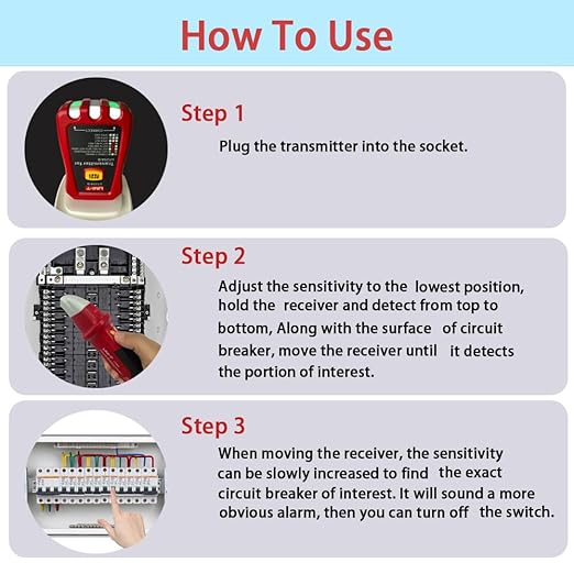 UNI-T UT25A Digital AC Circuit Breaker Finder and Tracker Kit with Electrical Integrated GFCI Outlet Socket Tester, Working on AC 90-120V, Adjustable Sensitivity Buzzer Indication, Flashing LEDs