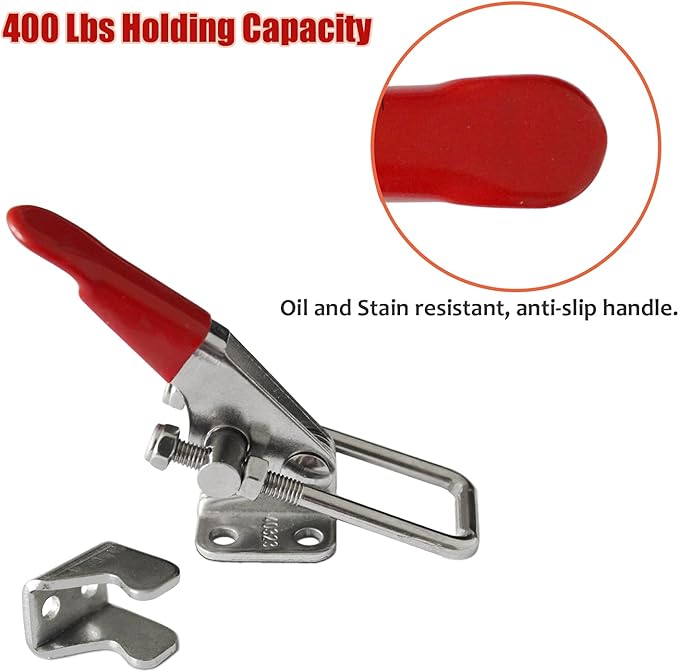 2pcs Heavy Duty Toggle Clamp Capacity 400LBs, 304 Stainless Steel Adjustable U Bolt Holding Quick Release Latch (40323-2pcs)