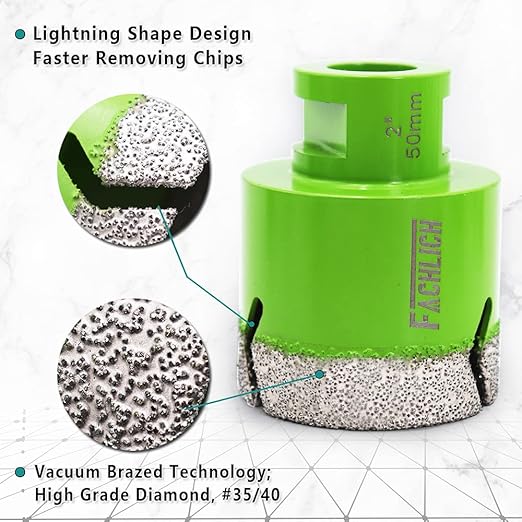 Diamond Core Drill Bit,2pcs Diameter 2 inch 50mm Thread 5/8-11,Vacuum Brazed Dry Wet Hole Saw for Porcelain Tile,Granite,Marble,Concrete,Masonry,Brick