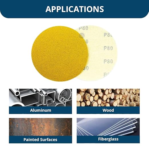 Benchmark Abrasives 5" Premium Aluminum Oxide Stearated Gold No Holes Hook and Loop Discs for Sanding of Metals Non-Ferrous Metals Wood Plastic Fiberglass (50 Discs) - Mixed Low Grits