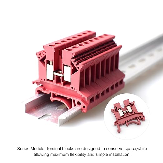 Red UK-2.5B Rail Type Terminal Block Voltage and Current Safety Ground Terminal Block 800V 32A 2.5 Square mm 100 Pack