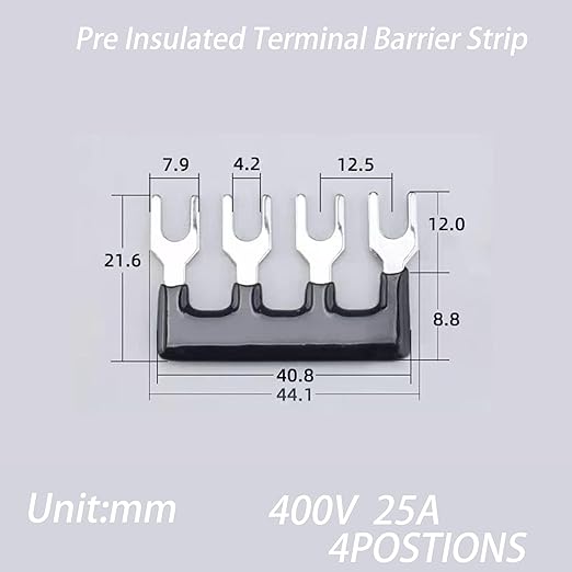 Terminal Block (2 Sets) 2Pcs 4 Positions Dual Row 600V 25A Screw Terminal Strip Blocks with Cover&2Pcs Pre-Insulated Barrier Termina Block Strip& 8Pcs Insulated Fork Wire Connector