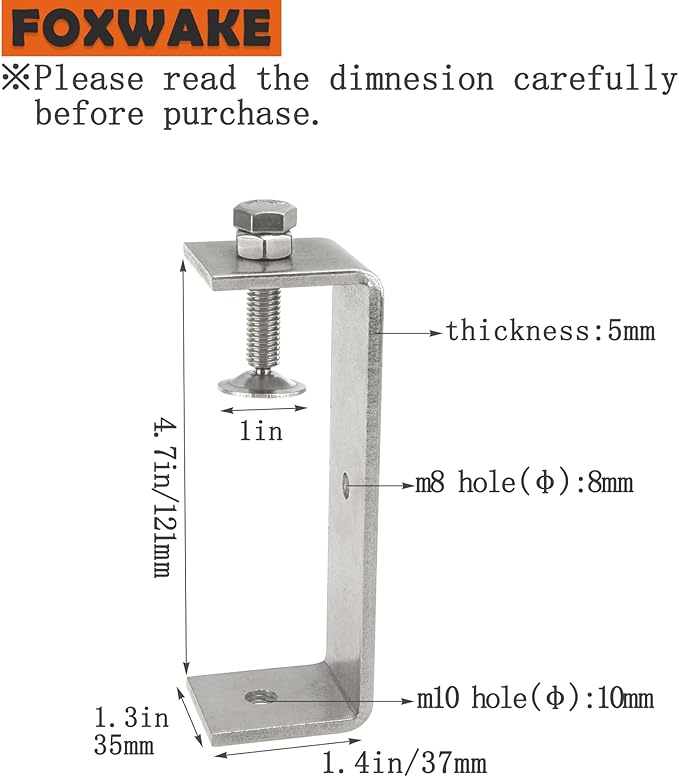 Heavy Duty C Clamps 4.6In for Mounting, Metal Stainless Steel U Clamp for Metal Working Small Desk Clamp with Stable Wide Jaw Opening & Protective Pads/I-Beam Design (2pcs)