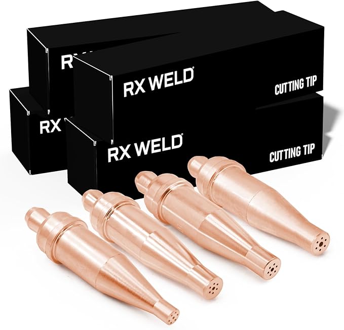 RX WELD 1-101 Series Acetylene Cutting Torch Tips, Size 0-3, Fit V-Style Heavy Duty Torch - Pack of 4