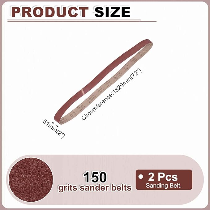 HARFINGTON 2 x 72 Inch Sanding Belts, 6 Pcs 150 Grits Aluminum Oxide Abrasive Belt Sander File Belt for Woodworking, Metal Polishing, Knife Sharpener
