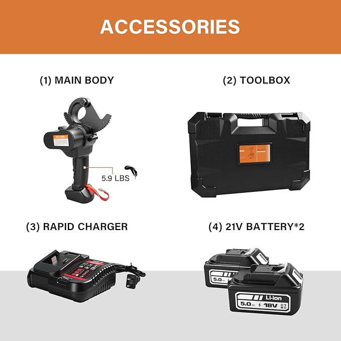 Battery Cable Wire Cutters Ratcheting Compact Heavy Duty Cutters (1000 MCM Copper/ 1500 MCM Aluminum) Professional Electrical Portable Cable Cutter with Comfort Grip Handles, Alloy Steel Blades