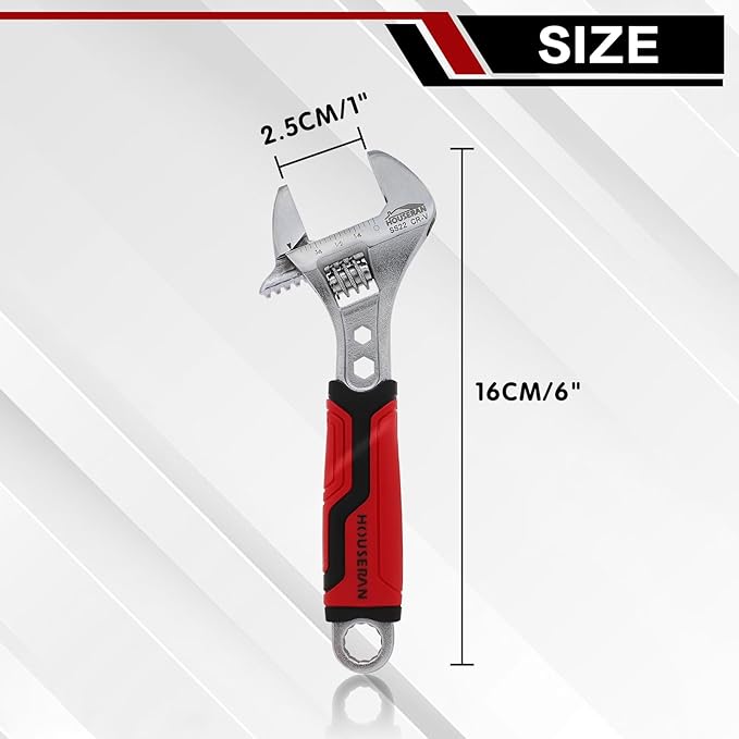 6-Inch Adjustable Wrench, Wide Jaw Adjustable Wrench with Anti-Slip Grips, Cr-V Steel Wrenchs for Home Repair, DIY, Garage