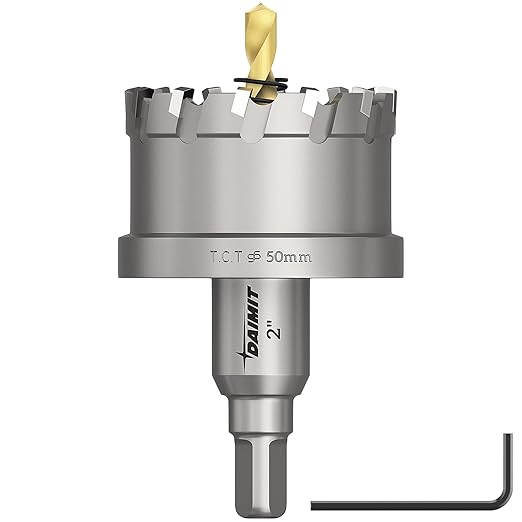 DAIMIT Hole Saw for Metal - Tungsten Carbide Tipped 1-31/32" Inch(50mm) Hole Cutter with Pilot Drill Bits for Stainless Steel, Iron, Copper, Brass - Heave Duty Hole Saw for High Precision Cutting