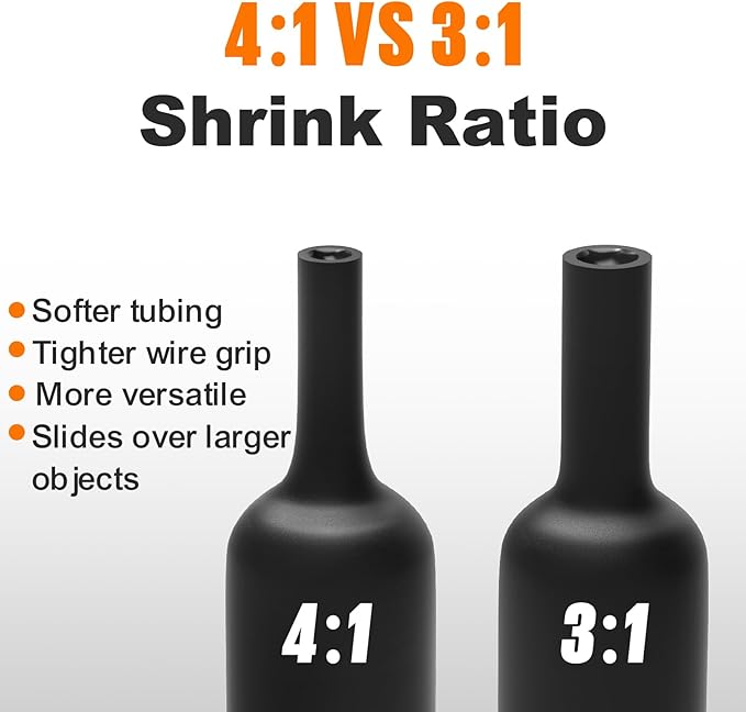 Lsnisni 1.77 Inches Heat Shrink Tubing Kit 200 Pcs, Ratio 4:1 Adhesive Lined, Dual Wall Tube - Marine Grade Waterproof, 5 Diameters, Heat-Shrink Tube, Heat Shrink Cable Sleeve - Black