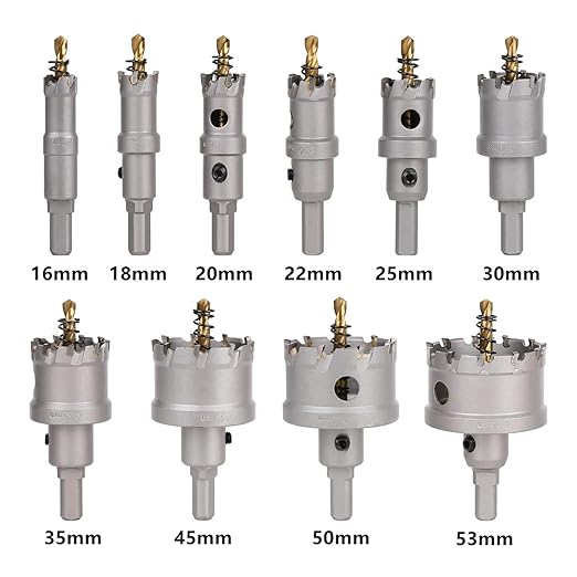 10PCS Carbide Hole Saw Kit, 16–53mm Metal Hole Cutter with Pilot Drill, Holesaw for Hard Metal, Stainless Steel, Iron, Mild Steel, Aluminium, Alloy, Plastic, Fiberglass