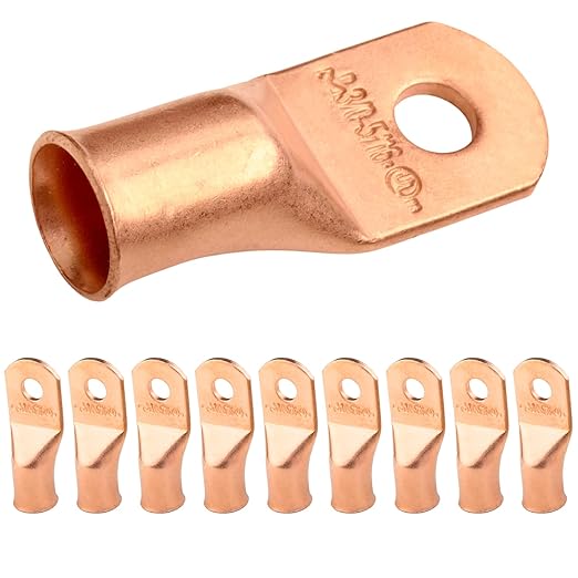 SELTERM 10pcs 3/0 AWG - 5/16" Stud - Battery Lugs, Heavy Duty Wire Lugs, Ring Terminals, Battery Cable Ends,000 Gauge Terminals, UL Bare Copper Eyelets Electrical Battery Terminal Connectors