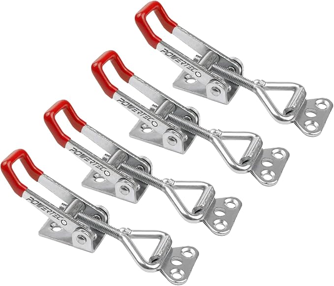 POWERTEC 4PK Toggle Clamp, 220 lbs Holding Capacity, 4001 Adjustable Pull Action Latch for Smoker, Tool Box, Woodworking Jigs and Fixtures, Cabinet, Door (20311V)