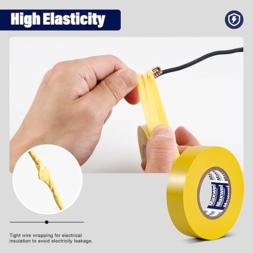 Yellow Electrical Tape Vinyl - 3/4 In 60 Ft PVC Electric Tape Flame Retardant Waterproof Rated Up to 600V Professional Grade For General Purpose Outdoor Indoor Electrical Wire Insulating Use