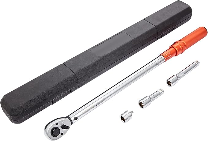 VEVOR 1/2-inch Drive Click Torque Wrench 25-250ft.lb/34-340n.m, Dual-Direction Adjustable Torque Wrench Set, Mechanical Dual Range Scales Torque Wrench Kit with Adapters Extension Rod