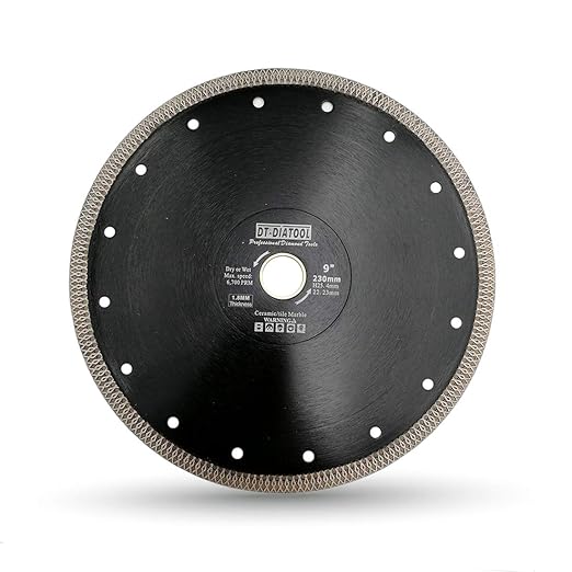 DT-DIATOOL Diamond Tile Blade 9 Inch Diamond Turbo X Mesh Rim Segement Circular Saw Blade for Procelain Ceramic Stoneware Marble Granite Fits 5/8"-7/8" Arbor