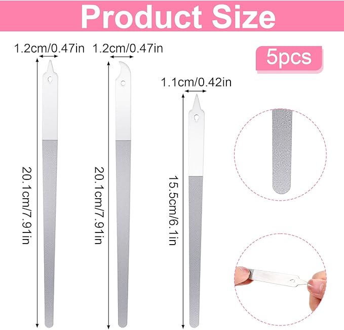 Stainless Steel Diamond Dust Nail File 5 PCS Professional Metal Nail Files with Sharp Pointed Tip Non-Slip Double Sided Manicure Pedicure Tools for Fingernails & Toenails Care Essentials