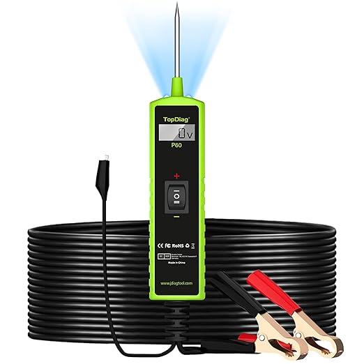 12 Volt Test Light Automotive, Topdiag P60 Car Circuit Tester, 12-24V Power Circuit Probe Kit, Short Circuit Automobile Finder，AC/DC Voltage Tester, Component Activation Tool