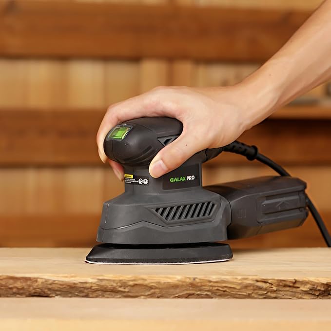 GALAX PRO Detail Sander, 1.1A Powerful Motor, 13000 OPM Compact Electric Sander with 20Pcs Sandpapers and Dust box, Soft Grip Handle for Comfortable Woodworking