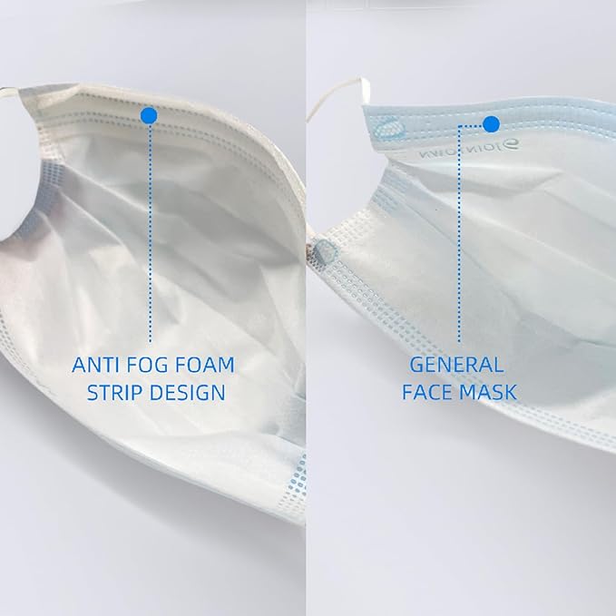 Jointown Anti-fog 3-ply Disposable Face Mask, Face Mask with Efficient Filter Media for Adult, Adjustable and Soft Nosepiece, Box of 50 pcs