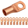 SELTERM 10pcs 1/0 AWG - 3/8" Stud - Battery Lugs, Heavy Duty Wire Lugs, Ring Terminals, Battery Cable Ends,0 Gauge Terminals, UL Bare Copper Eyelets Electrical Battery Terminal Connectors