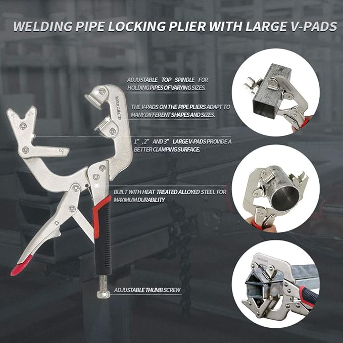 Monster & Master Welding Pipe Plier Clamp, Fast Release, C-Clamp Locking with Large V-Pads, 10 Inch, 1pcs, ATHUS-MM-WLP-S9