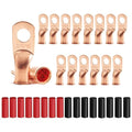 16Pcs 2 AWG 5/16" Stud Copper Ring Terminals Battery Cable Ends Wire Lugs with Heat Shrink Tubing 2 Gauge Heavy Duty Cable Lugs Bare Copper Eyelets Tubular Ring Terminal