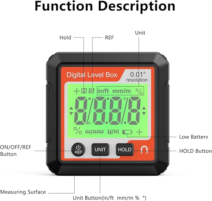 Digital Angle Gauge Magnetic, LCD Backlit Protractor Inclinometer Level Box, Slope Finder for Woodworking, Carpentry, Construction and Machinery (Precision Angle Measurement Tool)