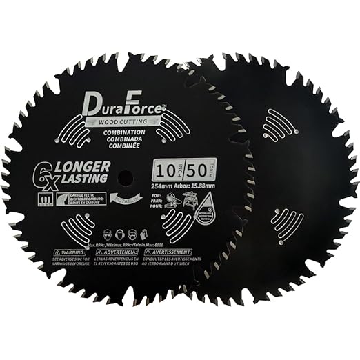 10 Inch 50 Tooth ATB Saw Blade with 5/8 Inch Arbor & DuraGuard Anti-Stick Coating for Miter Saws and Table Saws (DF1000SP50)