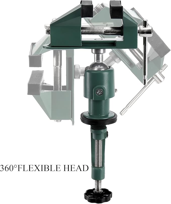 Fasmov Swivel 3" Universal Table Vise Tilts Rotate 360° Universal Work, Table Vice Portable for Workbench, Home, Drilling, Woodworking, and More, Green