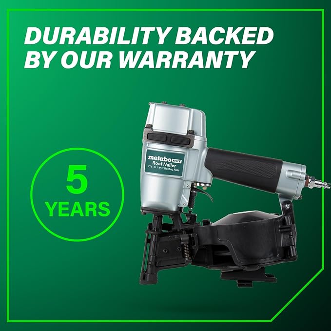 Metabo HPT Roofing Nailer, Pro-preferred Pneumatic Power Nailers, Ideal for Asphalt Roofing Shingles, 16 Degree 7/8″ to 1-3/4″ Roofing Nails, NV45AB2