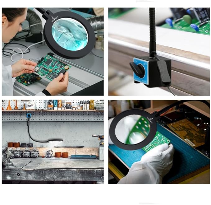 Magnetic Work Light, Led Machine Light with Magnifying Glass, 23.5in Flexible Gooseneck Magnetic Base Lamp for Steel Lathe and Drill Press, 3400Lux 10.5W 110V