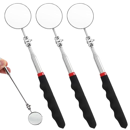 3PCS Telescoping Inspection Mirror, 28.35 Inch Extendable Mirror for Checking Observing Vehicle Small Parts, Inspection Tool with Long Hamdle (Black)