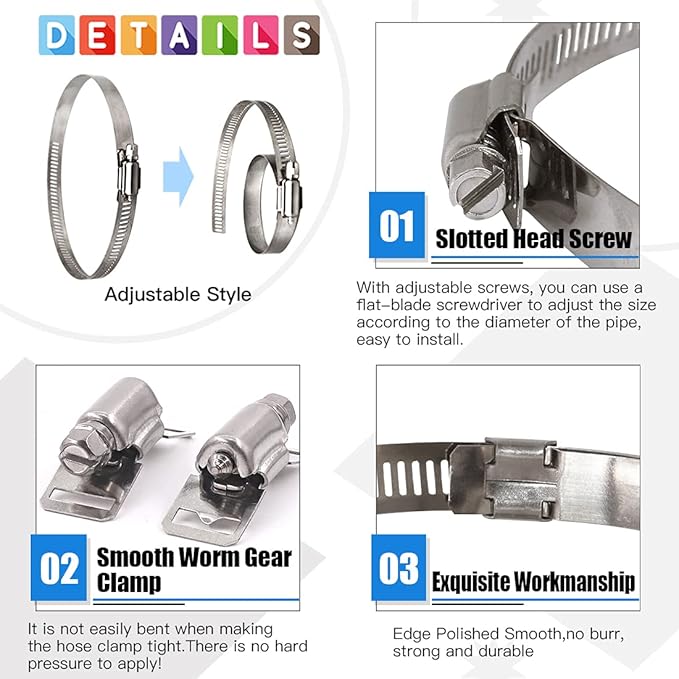 Glarks 7Pcs 10 Feet Long Worm Gear Hose Clamp with Fasteners, 304 Stainless Steel Large Adjustable Pipe Clamps with 6Pcs Fasteners for Ductwork, Pole Securing and Strapping (10 FT Strap +6 Fasteners)