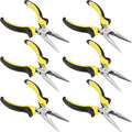 6 Pack 6 Inch Needle Nose Pliers, Spring Loaded Long Nose Pliers with Wire Cutter, Plastic Handle Needle Nose Pliers with Strippers for Cutter and Bending Wire, Black Yellow