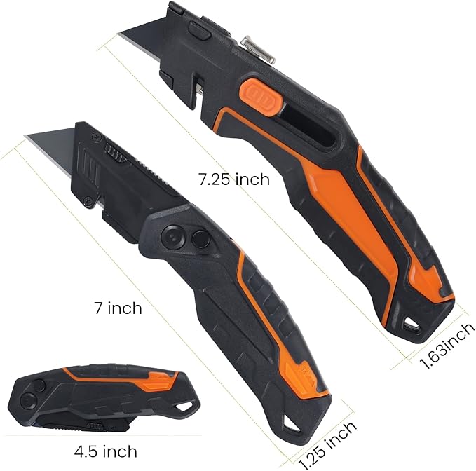 Lichamp Utility Knife 4 Pack, Quick-Change Razor Box Cutter 2-in-1 Retractable Knives and Folding Knife Set, Blade Storage in handle with 16-Pieces SK2 Blades Included