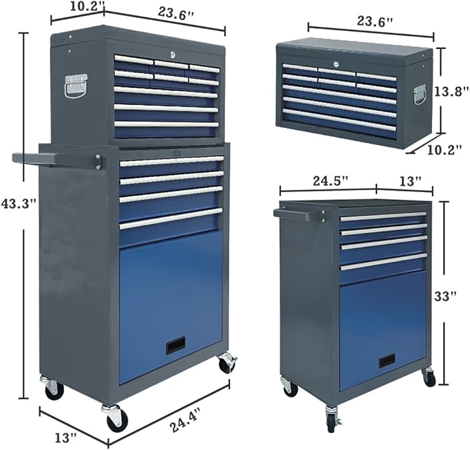 Rolling Tool Chest,13-drawer Tool Box Organizer with Wheels,Large Tool Storage Cabinet with Sliding Drawers,High Capacity Tool Chest with Locking System (Blue＆Grey)